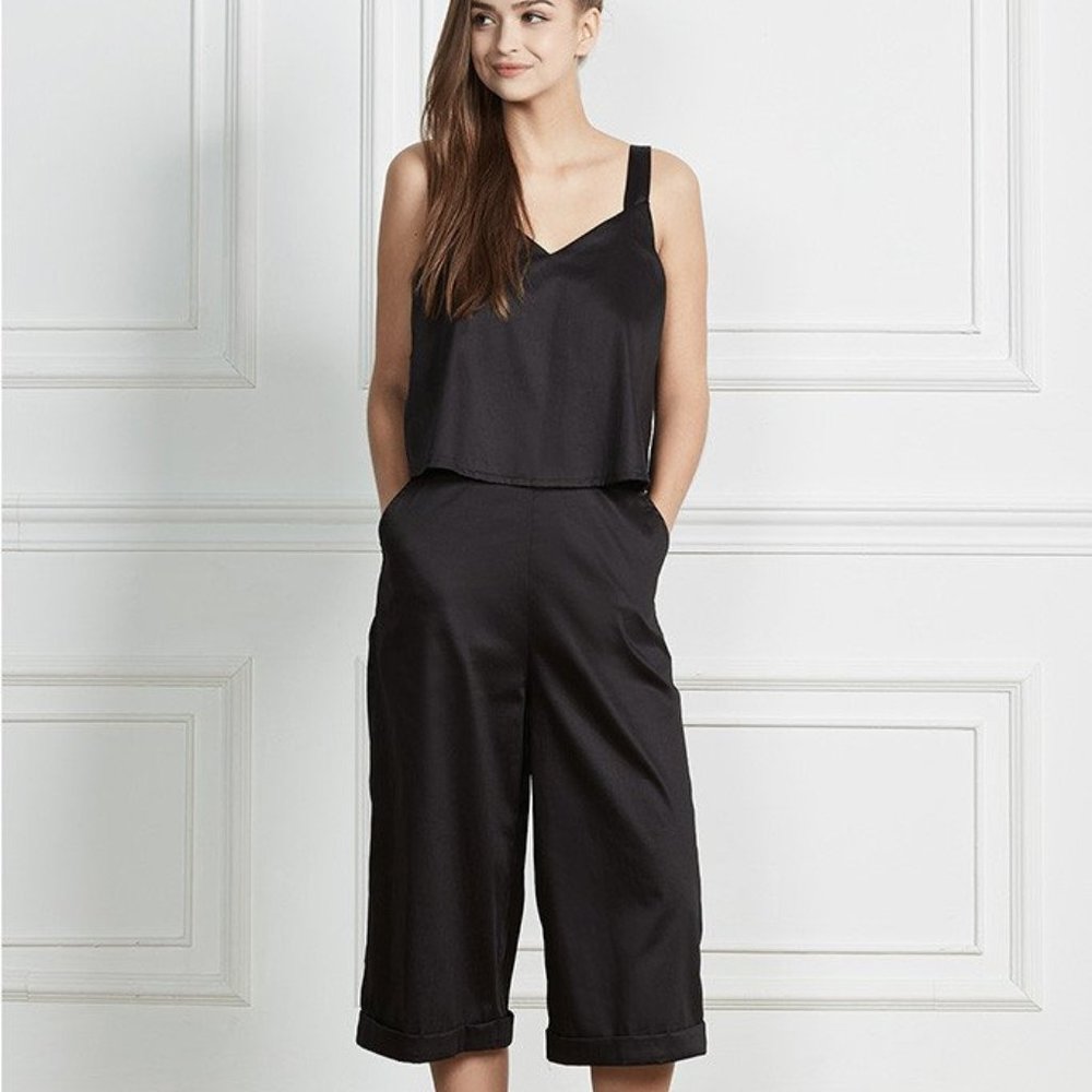 NEW FRENCH BLACK JUMPSUIT ROMPER TOP SET